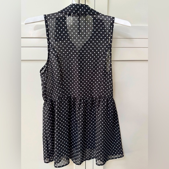 HAPPENING IN THE PRESENT Black/White Polka Dot Sleeveless Sheer Tunic Top S - Picture 2 of 4